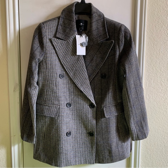 NWT 7 for all mankind woman double blazer, wool blended houndstooth blazer sz M - Picture 5 of 9